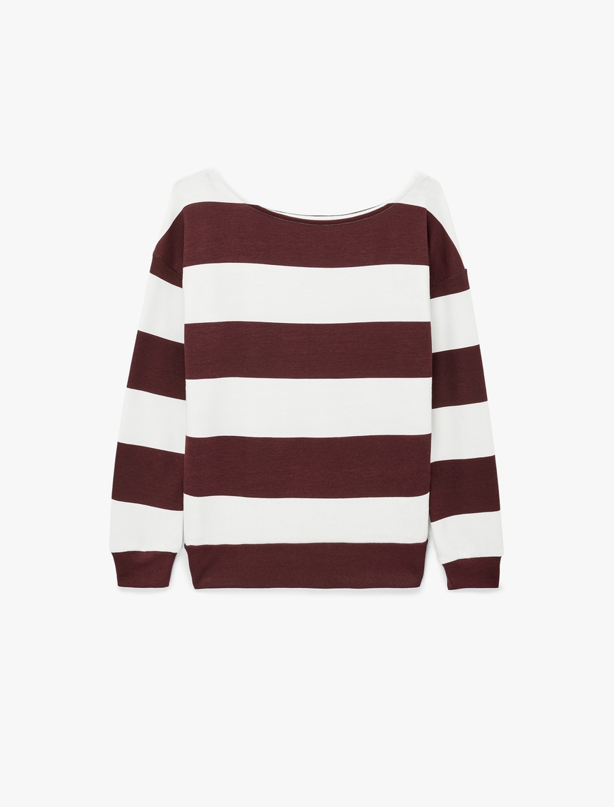 Bordo Rahat Kalıp Modal Karışımlı Omzu Açık Kayık Yaka Sweatshirt