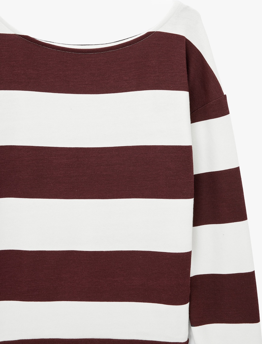 Bordo Rahat Kalıp Modal Karışımlı Omzu Açık Kayık Yaka Sweatshirt