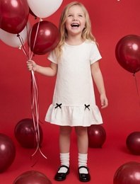 Bisiklet Yaka Kısa Kollu Fiyonklu Mini Elbise