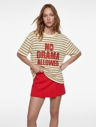 Rahat Kalıp Kısa Kollu Bisiklet Yaka Baskılı Tişört