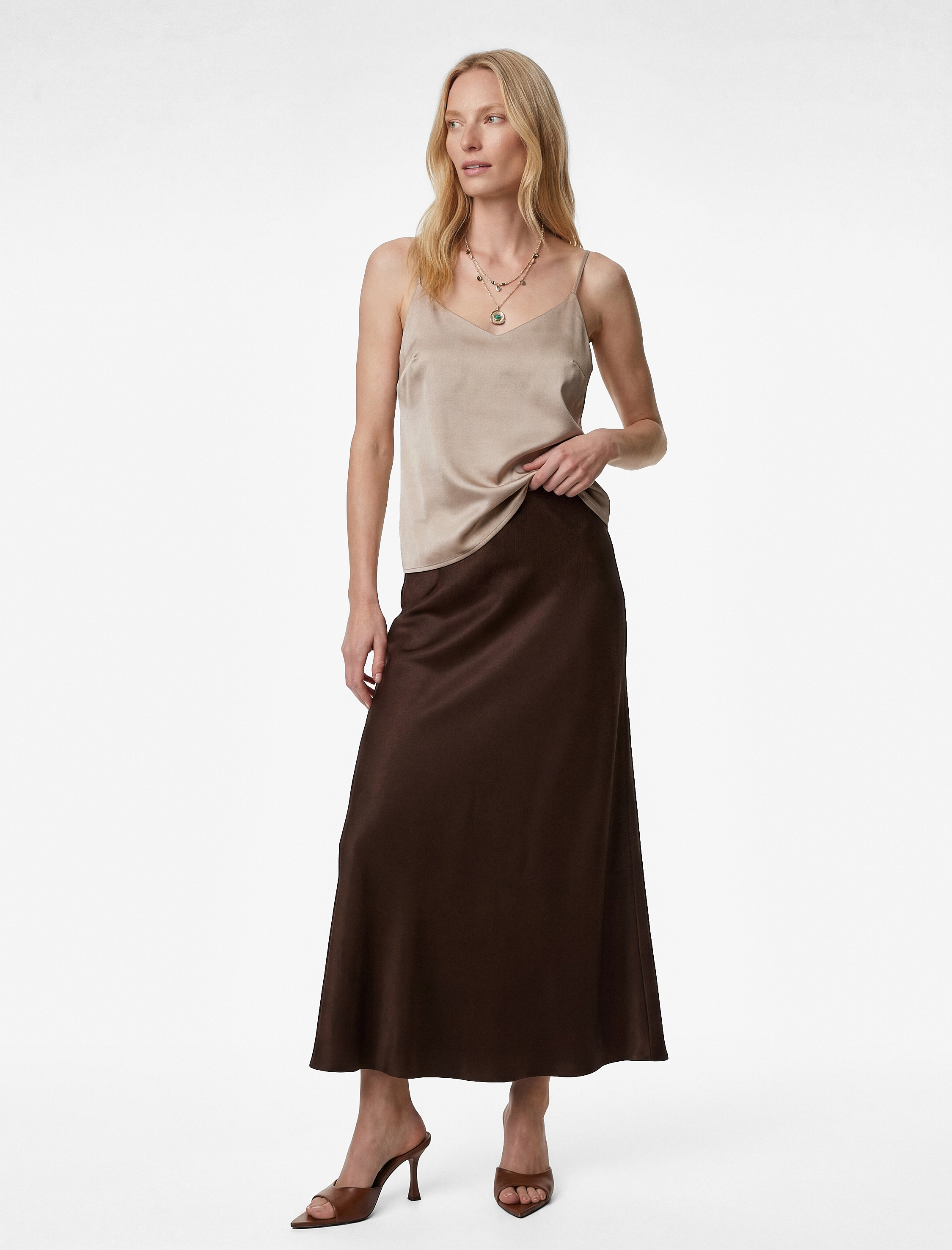   Standart Bel A Kesim Midi Saten Etek