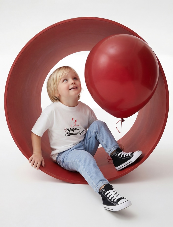 Erkek Bebek Kısa Kollu Oversize Bisiklet Yaka Pamuklu Atatürk Baskılı Tişört