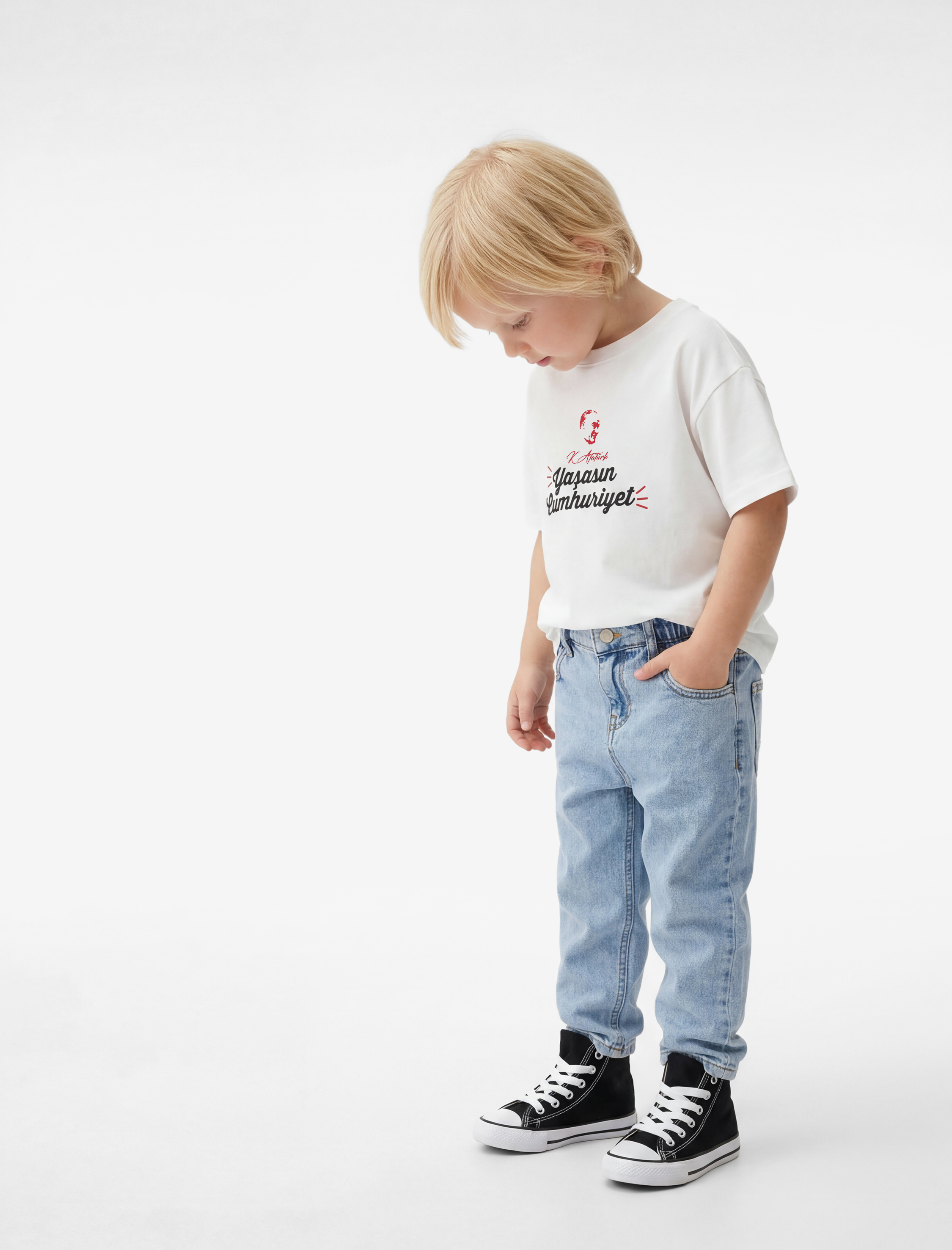  Erkek Bebek Kısa Kollu Oversize Bisiklet Yaka Pamuklu Atatürk Baskılı Tişört