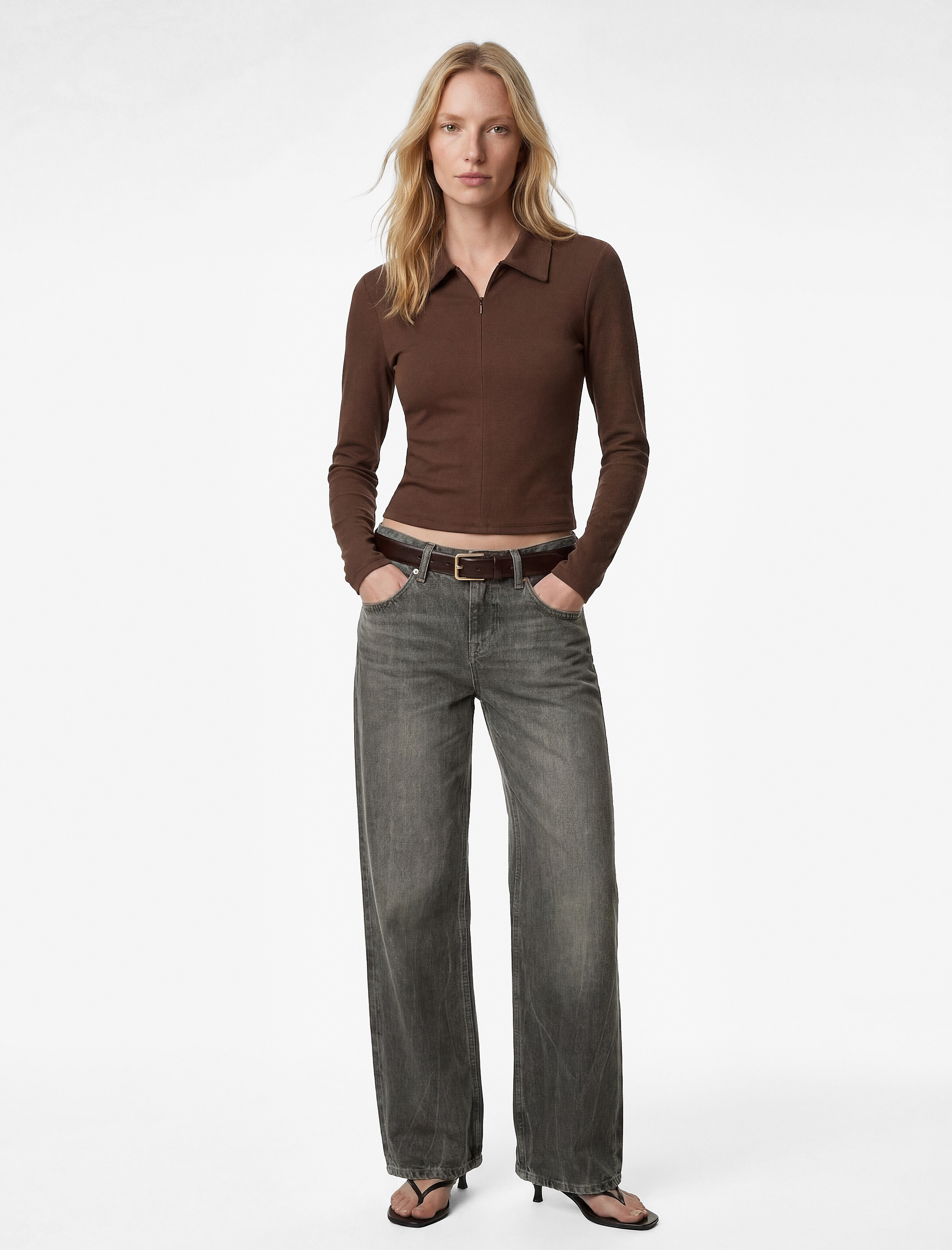   Pamuklu Slim Fit Uzun Kollu Polo Yaka Fermuarlı Hırka