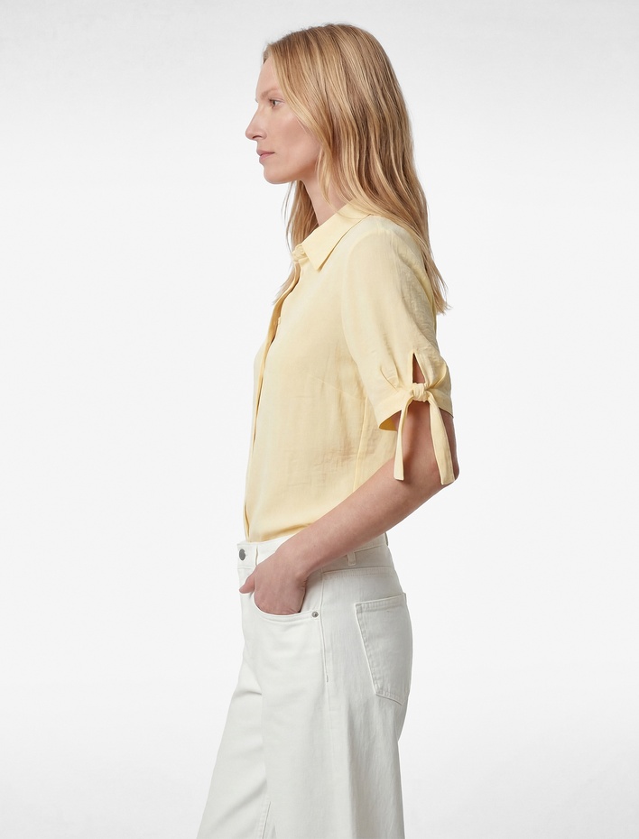  Aerobin Kumaş Bağlama Detaylı Kısa Balon Kollu Saten Gömlek