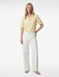 Aerobin Kumaş Bağlama Detaylı Kısa Balon Kollu Saten Gömlek