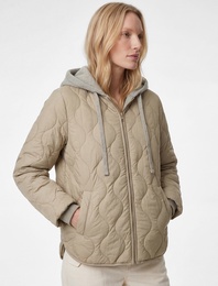 Uzun Kollu Cepli Fermuarlı Çıkarılabilir Kapüşonlu Kapitone Ceket