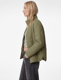 Uzun Kollu Fermuarlı Cepli Dik Yaka Kapitone Mevsimlik Ceket