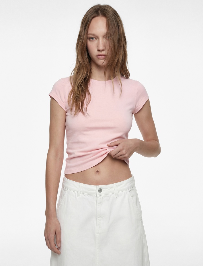  Slim Fit Kısa Kollu Bisiklet Yaka Pamuklu Tişört