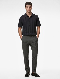 Regular Fit Viskon Karışımlı Klasik Yaka Kısa Kollu Düğmeli Gömlek