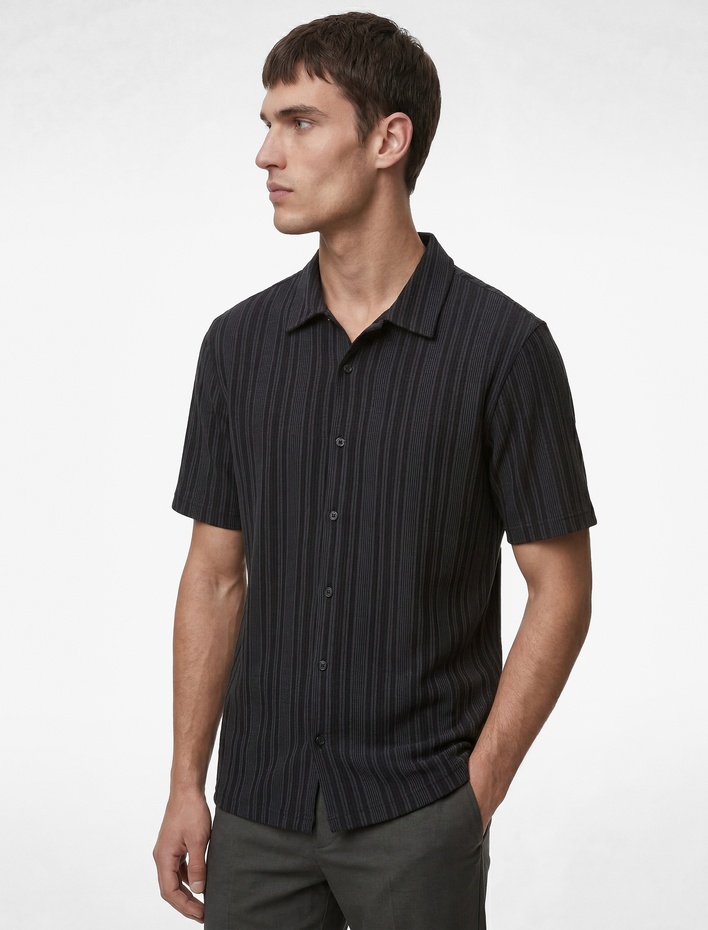  Regular Fit Viskon Karışımlı Klasik Yaka Kısa Kollu Düğmeli Gömlek