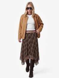 Uzun Kollu Cepli Fermuarlı Suni Süet Ceket