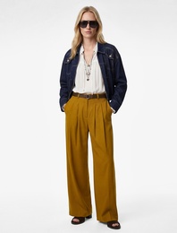 Kemer Detaylı Pileli Geniş Paça Palazzo Pantolon