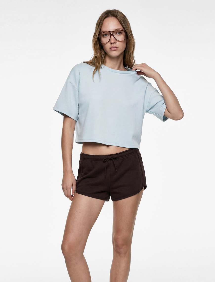 Koton Kadın Rahat Kalıp Bisiklet Yaka Viskon Karışımlı Kısa Kollu T-Shirt