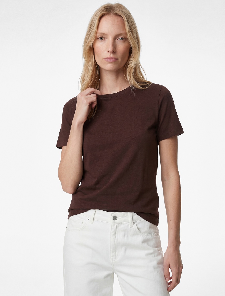 Koton Kadın Regular Fit Pamuklu Kısa Kollu Bisiklet Yaka Basic T-Shirt