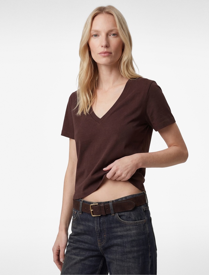  Pamuklu Kısa Kollu V Yaka Basic Tişört