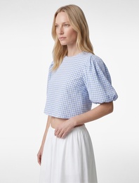 Bol Kalıp Bisiklet Yaka Kısa Balon Kollu Pötikareli Bluz