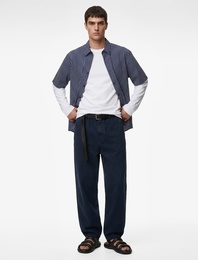 Regular Fit Normal Bel Pamuklu Bol Beli Bağcıklı Baggy Jean Pantolon