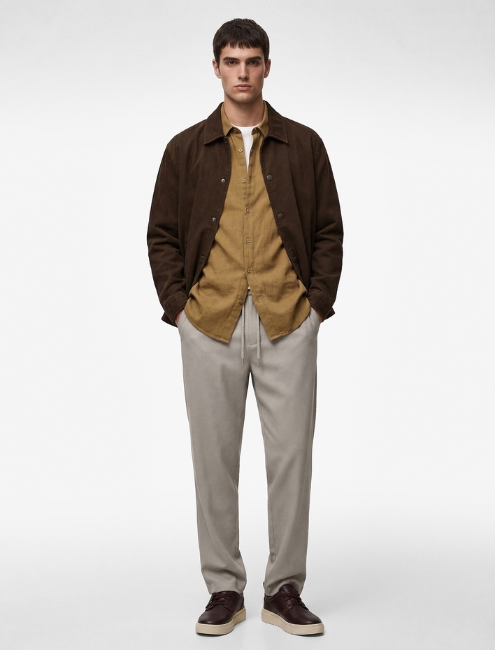  Viskon Cep Detaylı Duble Paça Beli Bağcıklı Pantolon