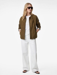 Uzun Kollu Cepli Fermuarlı Suni Süet Ceket