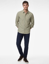 Düğmeli Regular Fit Pamuklu Poplin Klasik Yaka Uzun Kollu Çizgili Gömlek