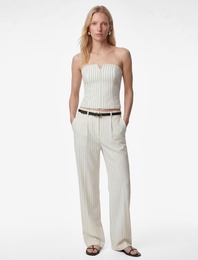 Çizgili Kolsuz Fermuarlı Straplez Crop Bluz