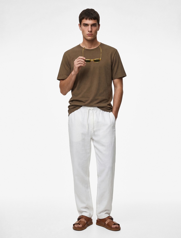  Kısa Kollu Pamuklu Bisiklet Yaka Basic Slim Fit Tişört