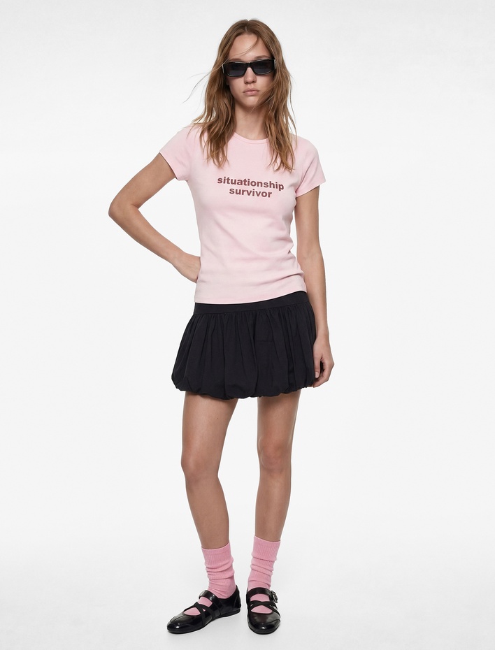  Slim Fit Kısa Kollu Bisiklet Yaka Baskılı Tişört