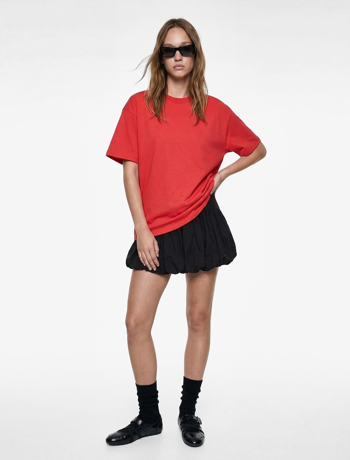  Rahat Kalıp Kısa Kollu Bisiklet Yaka Pamuklu Basic Tişört