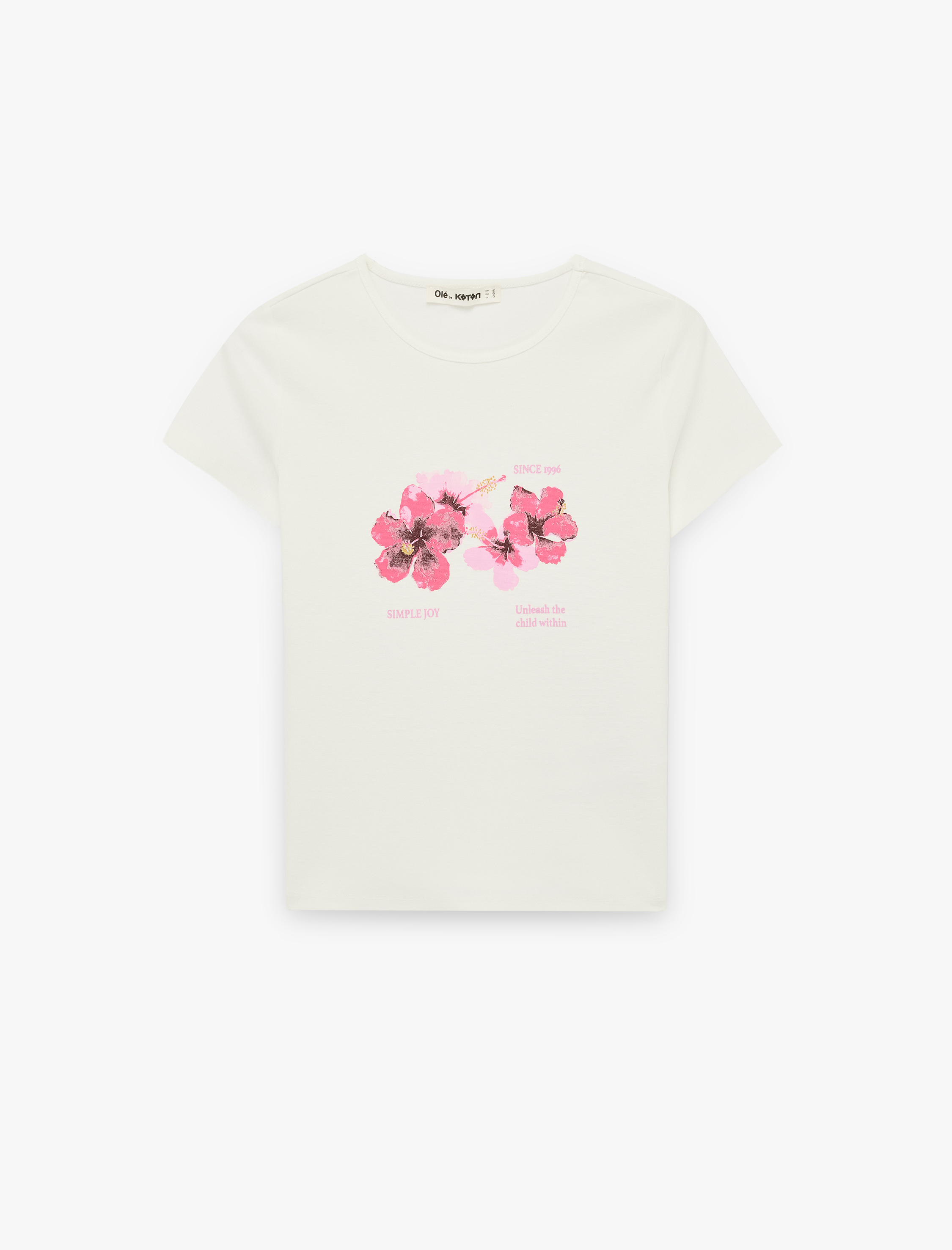   Hibiscus Baskılı Slim Fit Kısa Kollu Bisiklet Yaka Tişört