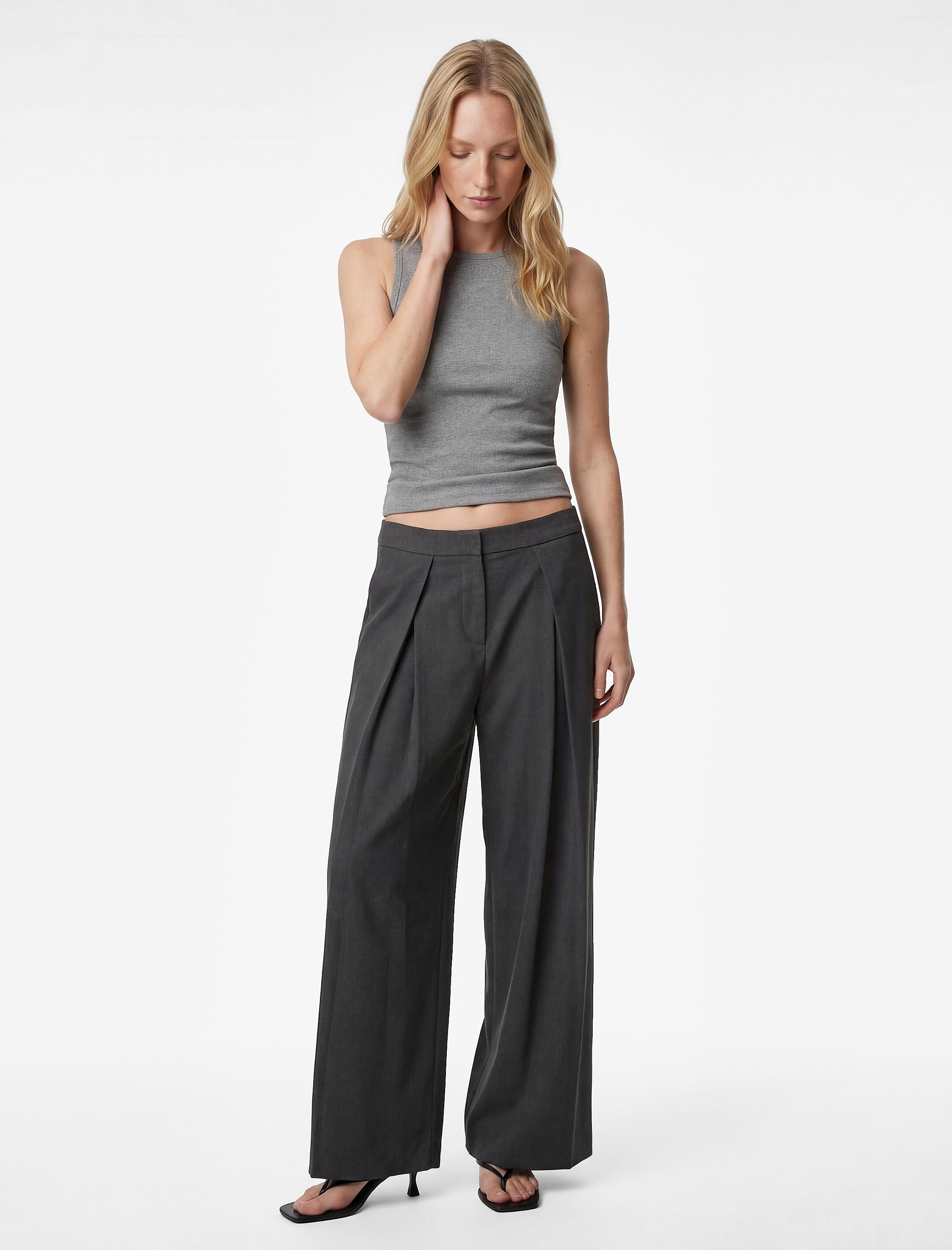   Cepli Pile Detaylı Geniş Paça Palazzo Pantolon