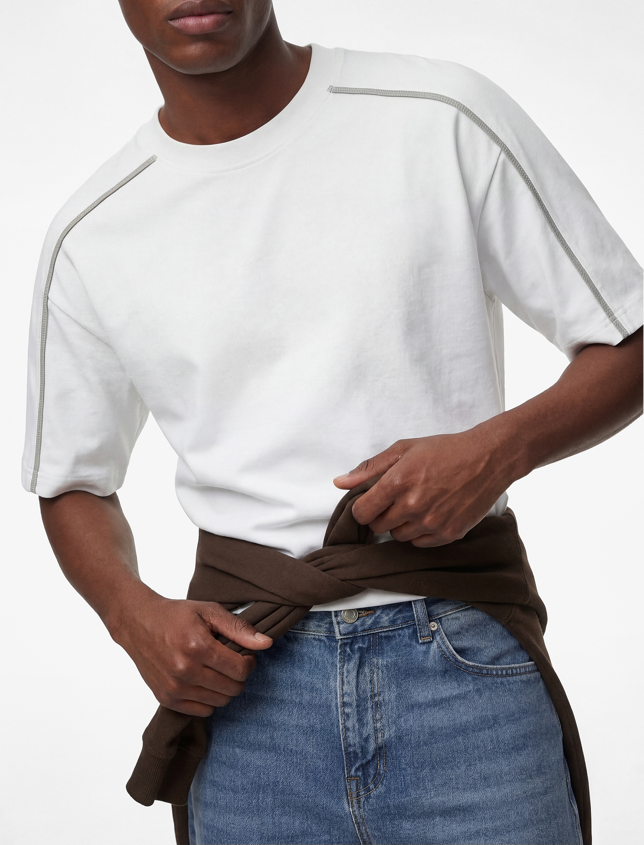   Kısa Kollu Dikiş Detaylı Bisiklet Yaka Pamuklu Oversize Tişört