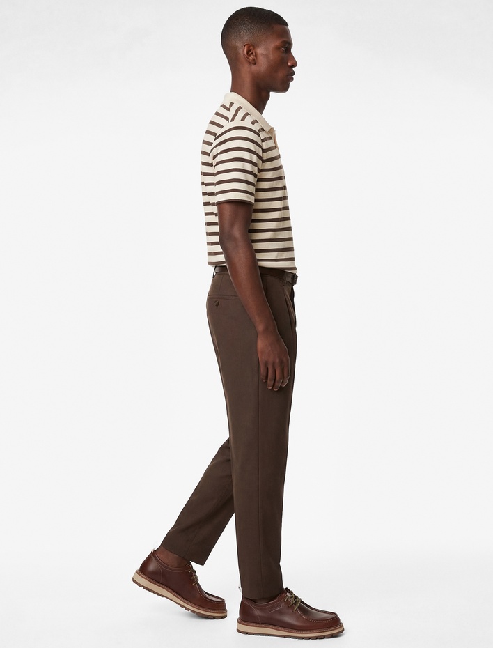  Regular Fit Kısa Kollu Polo Yaka Çizgili Tişört