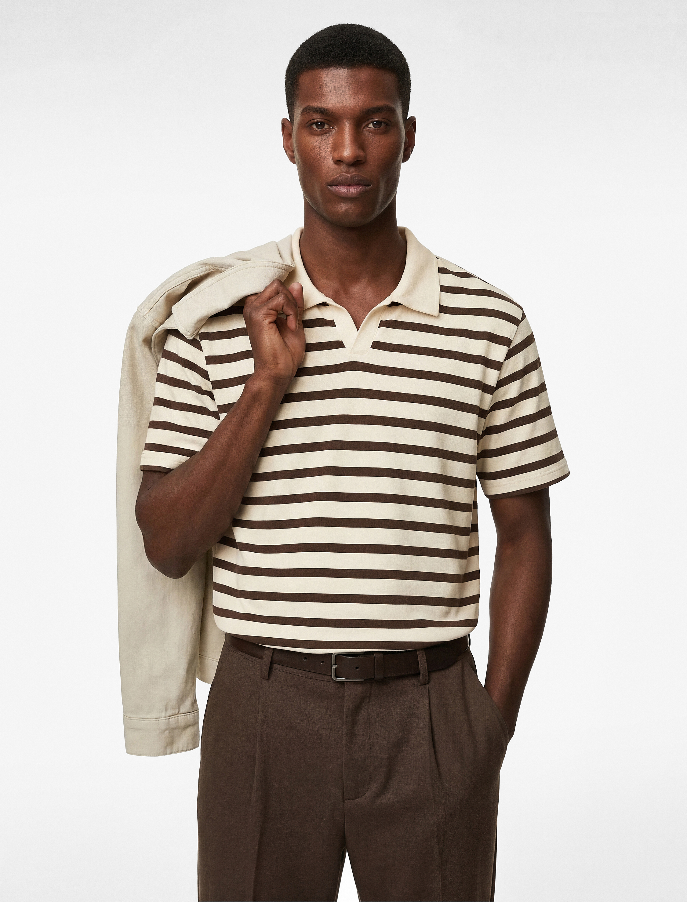   Regular Fit Kısa Kollu Polo Yaka Çizgili Tişört