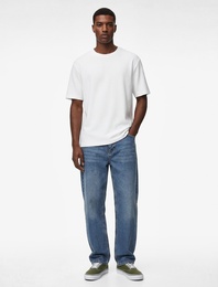 Regular Fit Kısa Kollu Dokulu Bisiklet Yaka Tişört