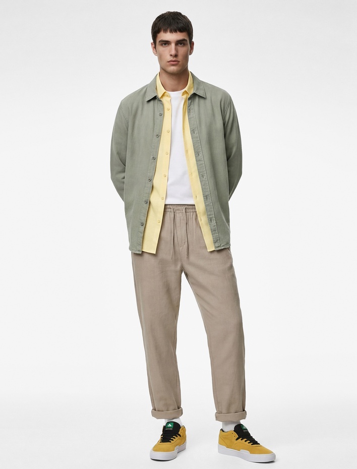  Regular Fit Düğmeli Uzun Kollu Klasik Yaka Gömlek