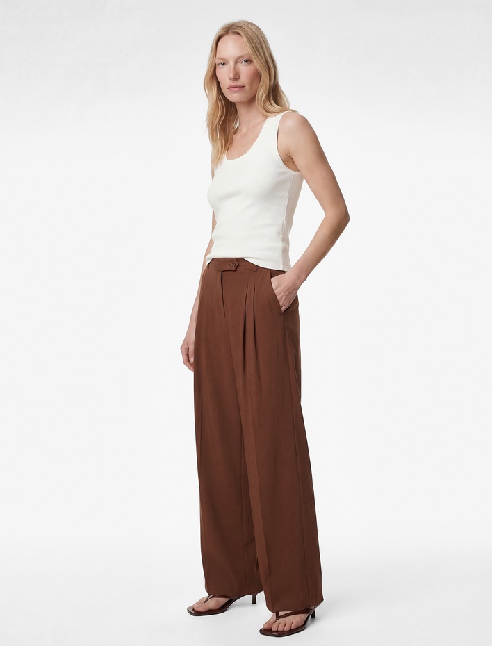  Cepli Pile Detaylı Palazzo Pantolon