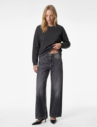 Uzun Kollu Bisiklet Yaka Dantel Detaylı Sweatshirt