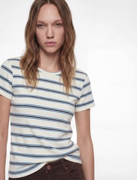 Çizgili Pamuklu Bisiklet Yaka Kısa Kollu Slim Fit Tişört