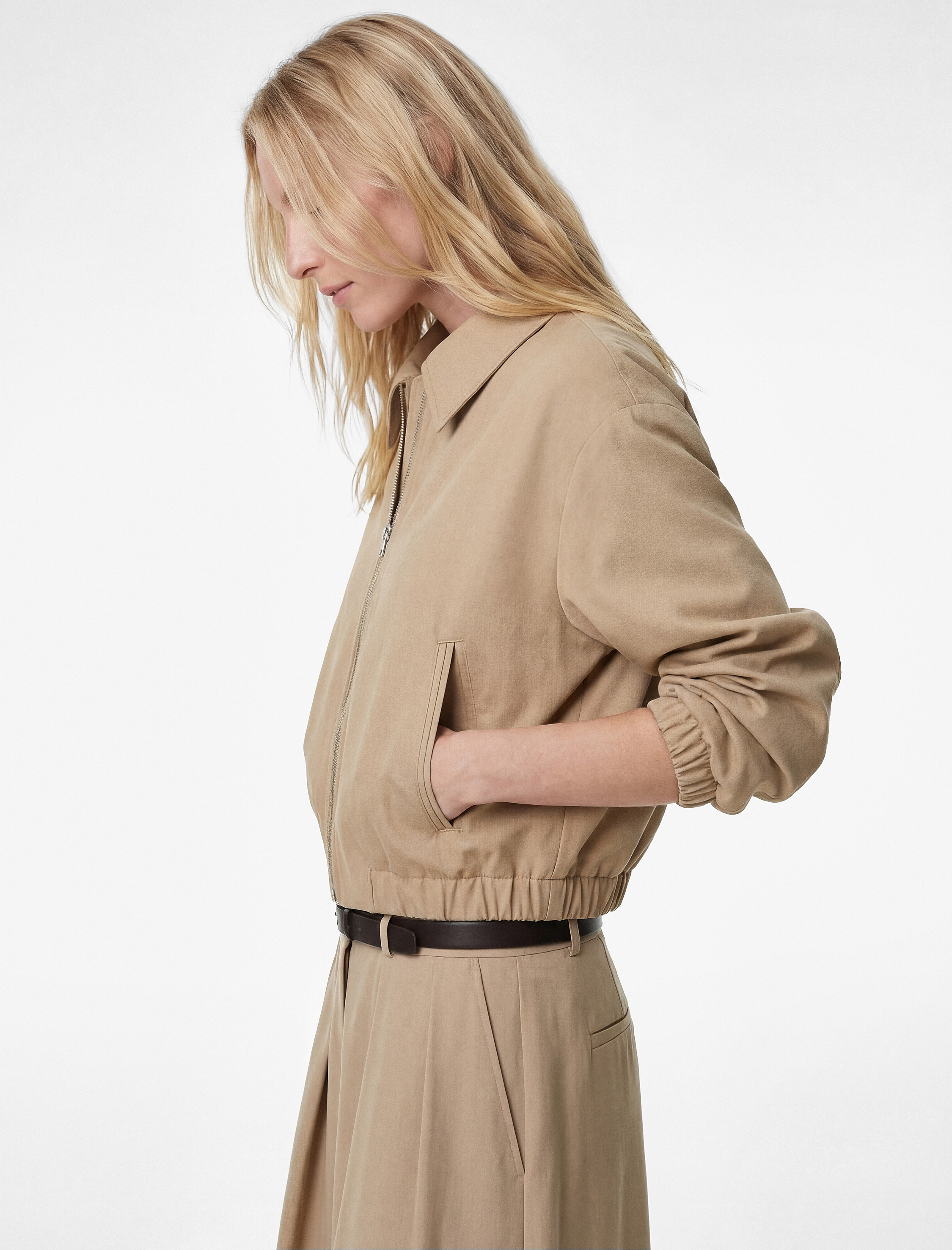   Rahat Kalıp Polo Yaka Fermuarlı Cep Detaylı Bomber Ceket