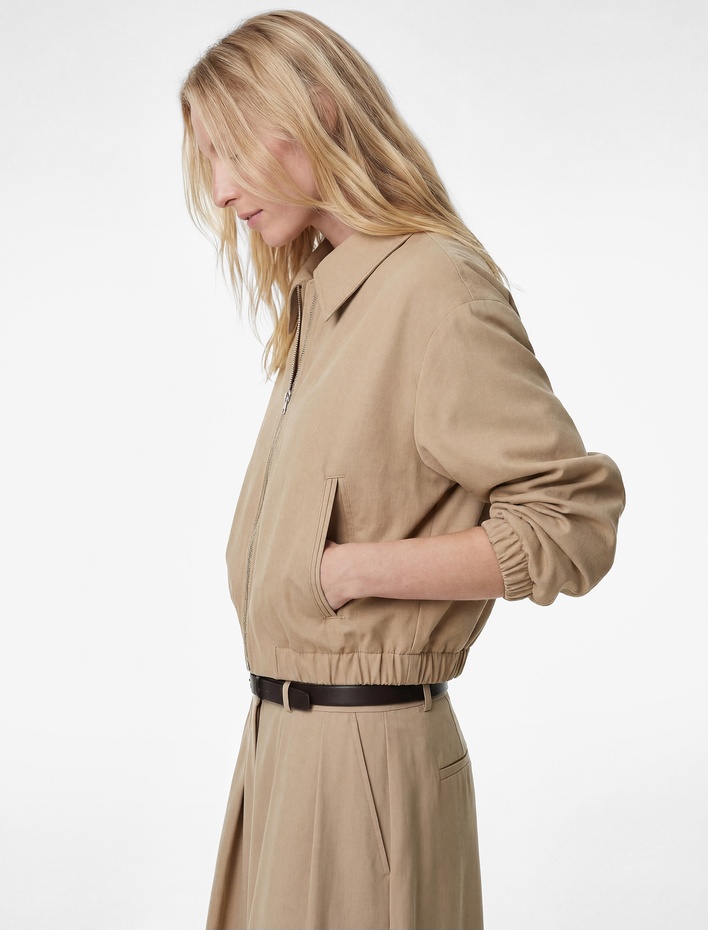  Rahat Kalıp Polo Yaka Fermuarlı Cep Detaylı Bomber Ceket