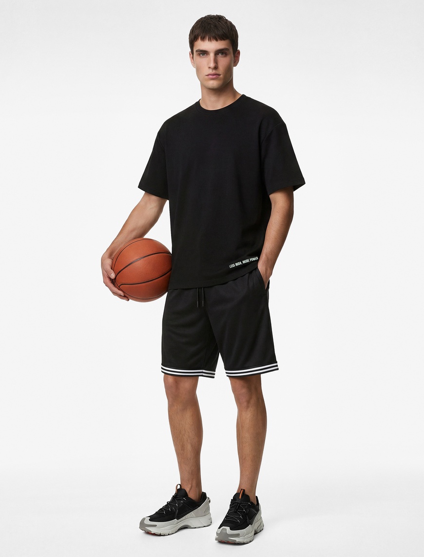 Koton Erkek Rahat Kalıp Kısa Kollu Bisiklet Yaka Baskılı Viskon Spor T-Shirt