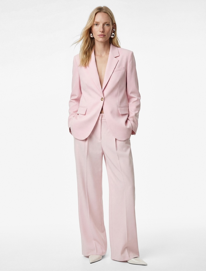  Yüksek Bel Viskon Karışımlı Geniş Paça Pantolon