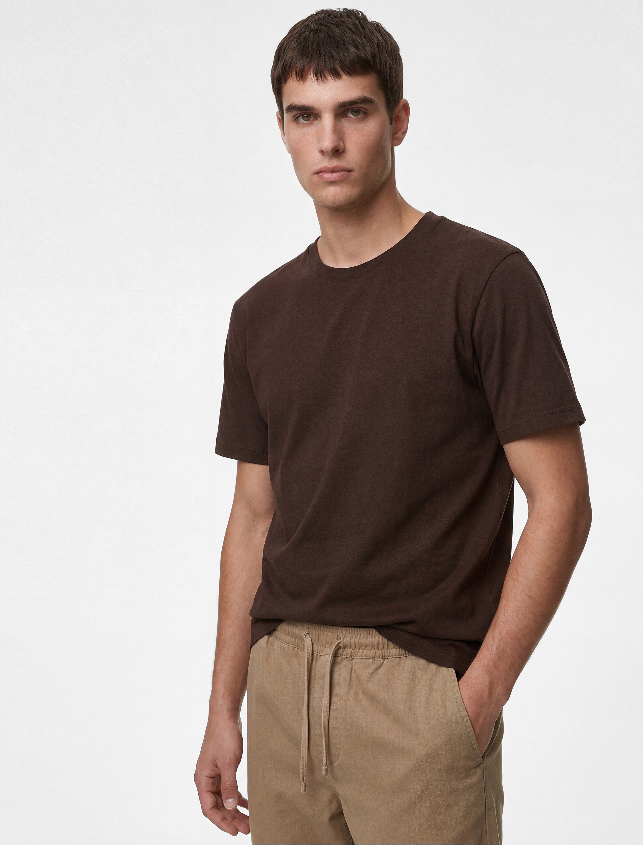   Regular Fit Kısa Kollu Bisiklet Yaka Basic Pamuklu Tişört