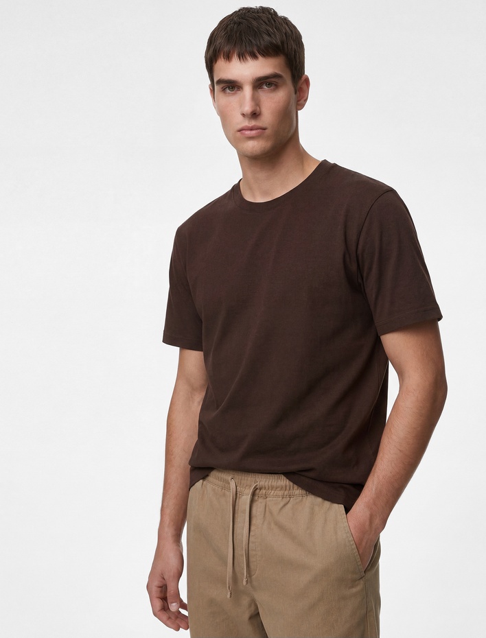  Regular Fit Kısa Kollu Bisiklet Yaka Basic Pamuklu Tişört