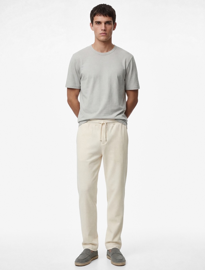  Kısa Kollu Pamuklu Bisiklet Yaka Basic Slim Fit Tişört