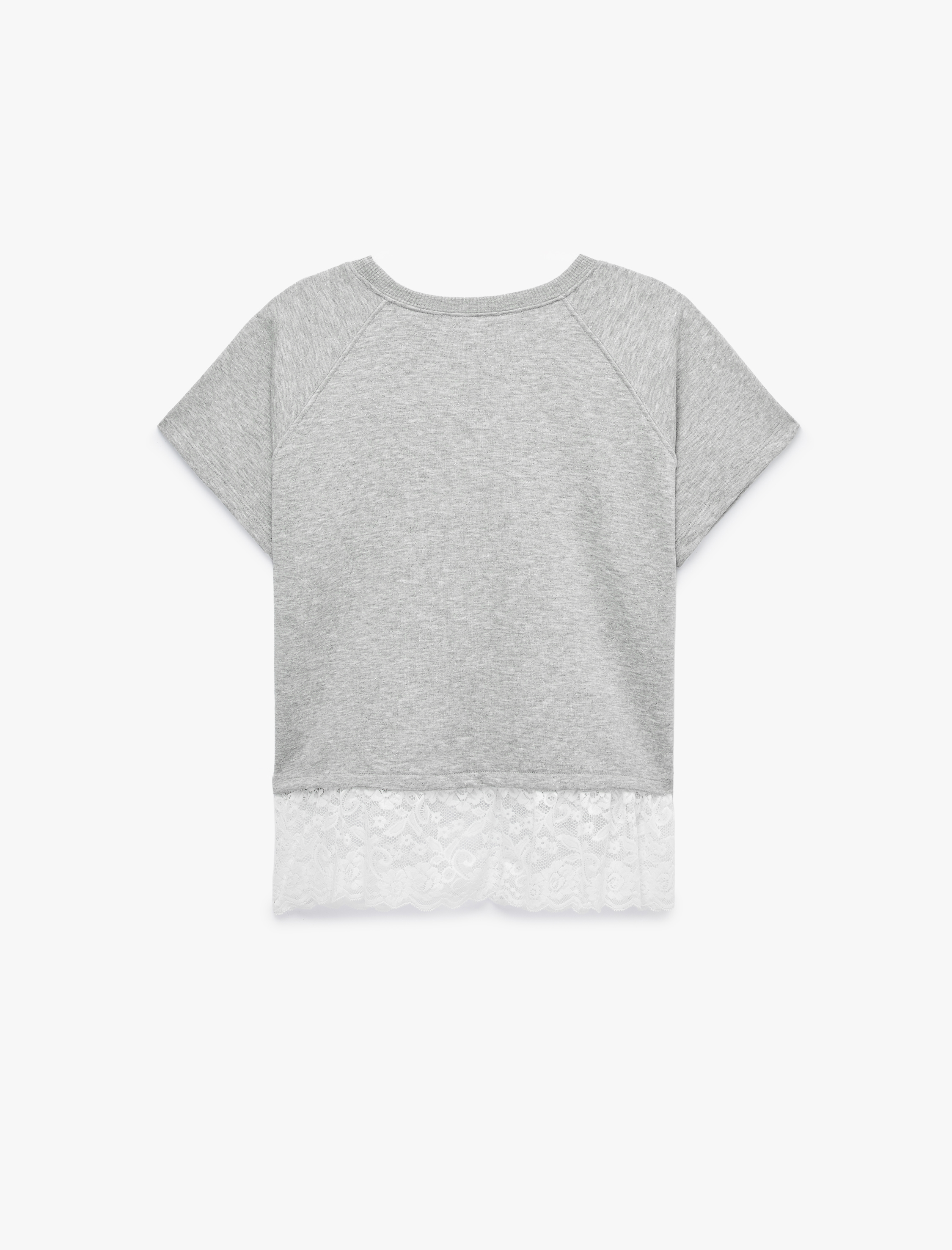   Kısa Kollu Bisiklet Yaka Dantel Detaylı Tişört