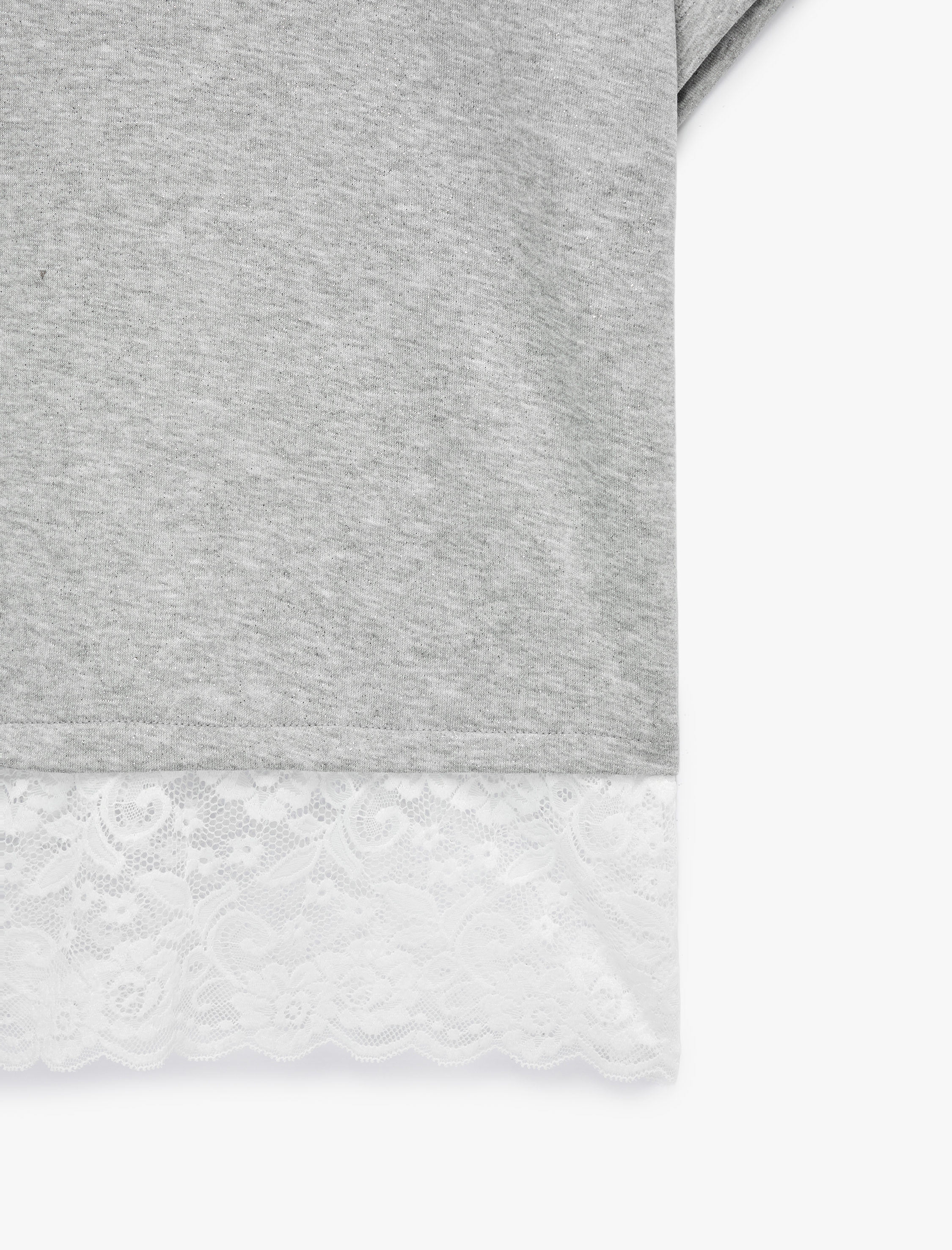   Kısa Kollu Bisiklet Yaka Dantel Detaylı Tişört