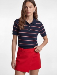 Kısa Kollu Polo Yaka Çizgili Triko Tişört