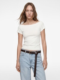 Pamuklu Kısa Kollu Kayık Yaka Slim Fit Tişört